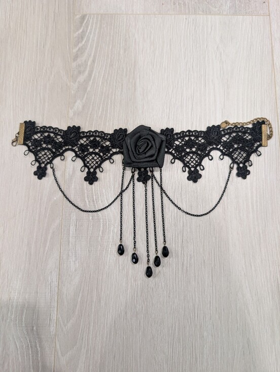 Hot Topic Jewelry - Gothic Black Lace Choker with Rose